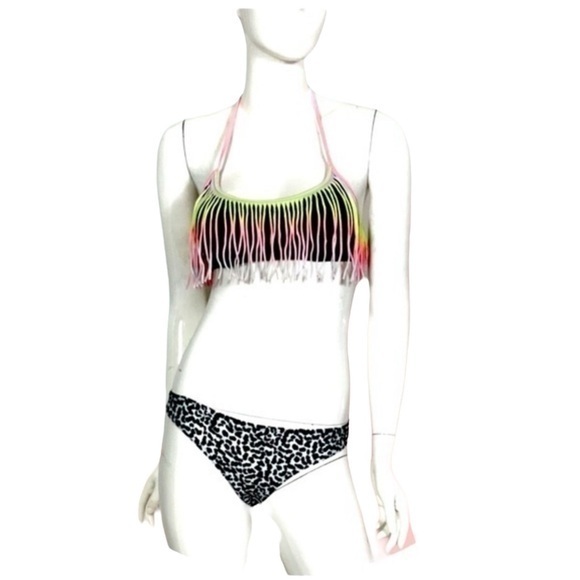Pink Victoria’s Secret ombré tie dye pink yellow fringe bikini top - Picture 1 of 3